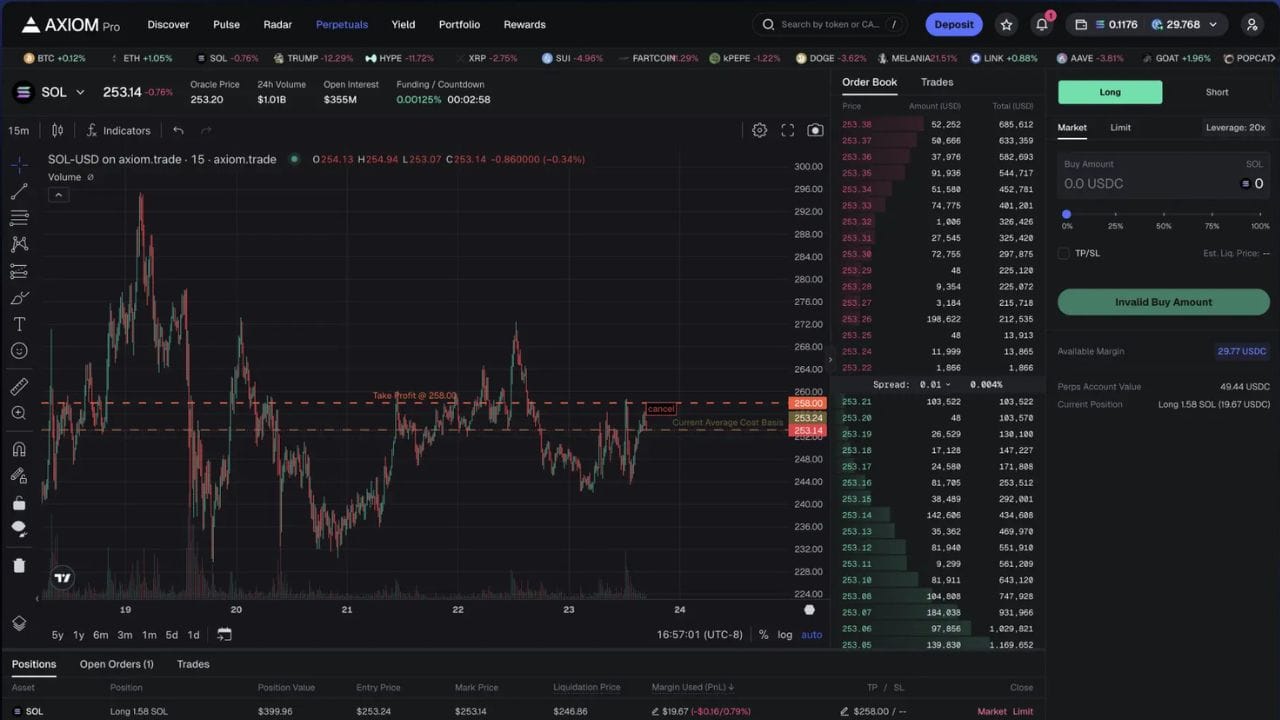 Screenshot of Axiom Trade Solana Meme Coin
